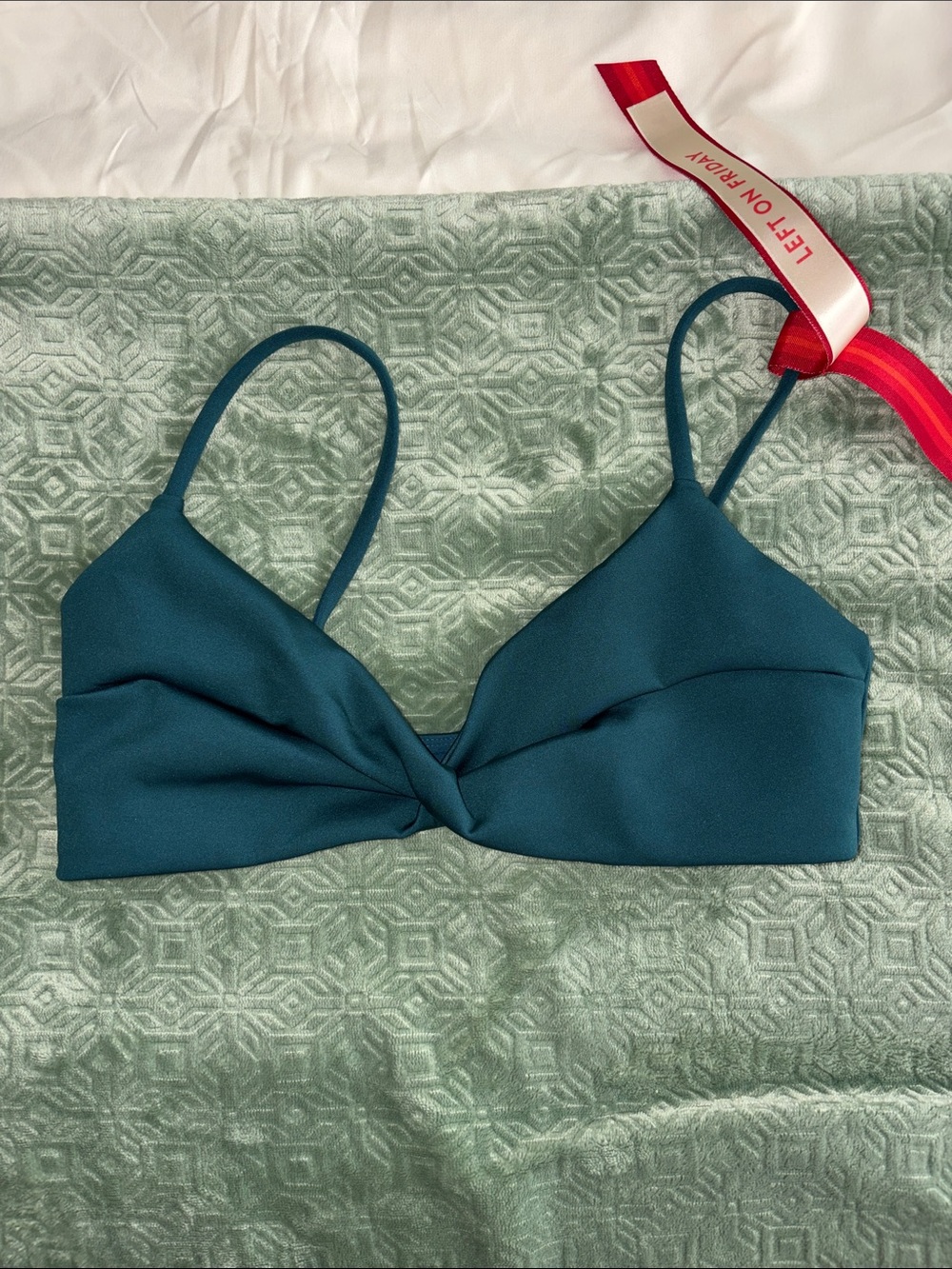 Left On Friday Teal Twist-Front Bikini Top